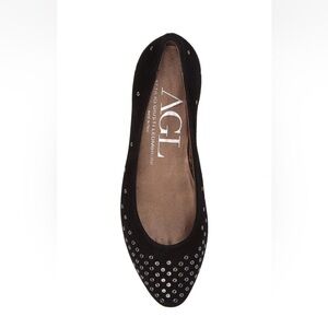 Attilio Giusti Leombruni Black Studded Suede Pointed Toe Flats